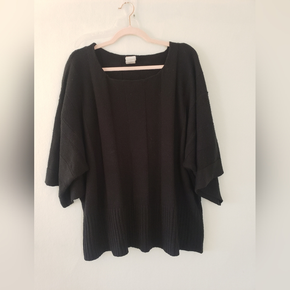 JMS Sweater Short Wide Sleeves To Elbow Black Ribbed Texture Round Neck Size 4X